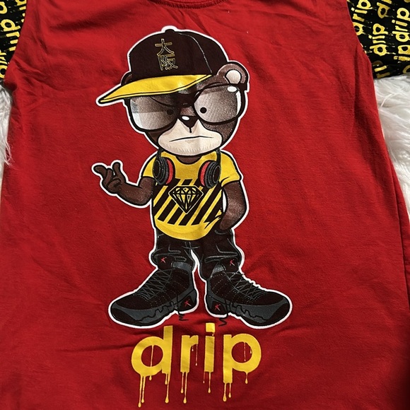 Fresh Laundry Boys Graphic T-Shirt Red Yellow Drip Bear Crew Neck Tee Sz 5/6 - Picture 2 of 5